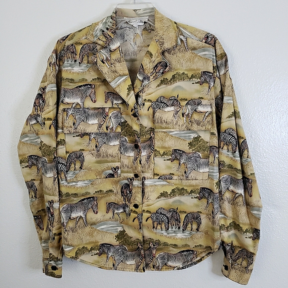 Laurel Ann Vintage Zebra Safari Long Sleeve Button Front Shirt XS